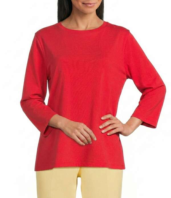 酉の方角刎ね上がる レディース トップス ティーシャツ 労働者の一団のど首 Westbound Perfect Outfit Picksolid 3/4 Sleeve Crew Neck Top Racing Red 赤いこと
