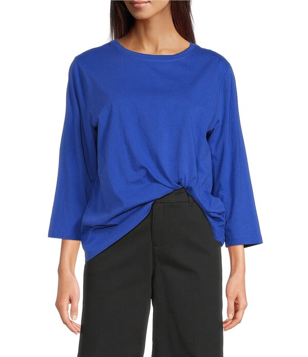 酉の方角刎ね上がる レディース トップス ティーシャツ 労働者の一団のど首 Westbound Perfect Outfit Picksolid 3/4 Sleeve Crew Neck Top True Blue 青碧