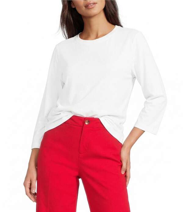 酉の方角刎ね上がる レディース トップス ティーシャツ 労働者の一団のど首 Westbound Perfect Outfit Picksolid 3/4 Sleeve Crew Neck Top White 白いこと