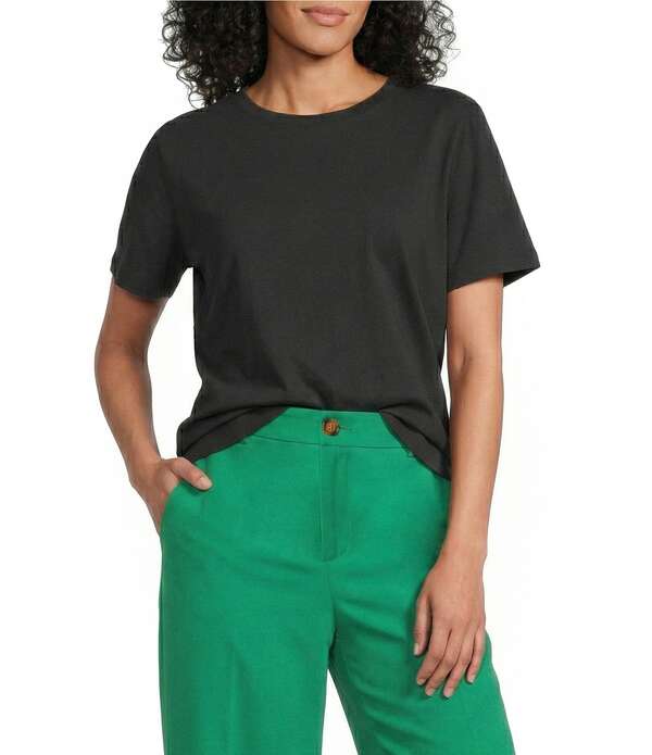 酉の方角刎ね上がる レディース トップス ティーシャツ 労働者の一団のど首 Westbound Perfect Outfit Picksolid Short Sleeve Crew Neck Top Black 黒いこと