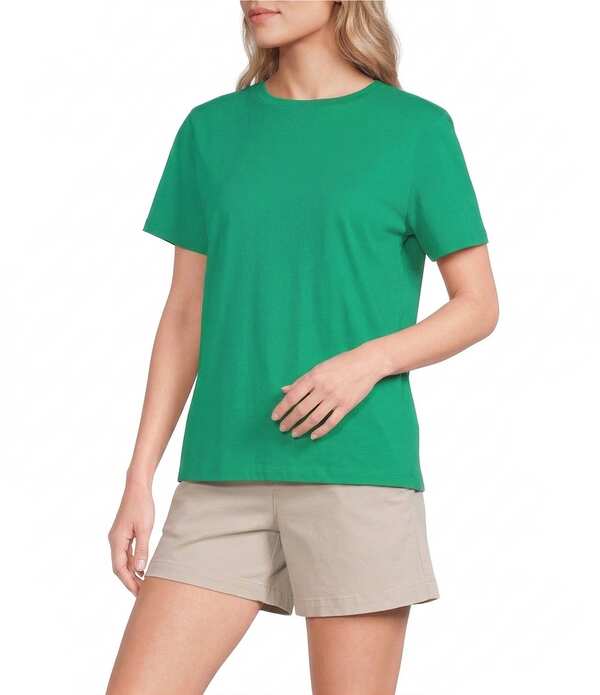 酉の方角刎ね上がる レディース トップス ティーシャツ 労働者の一団のど首 Westbound Perfect Outfit Picksolid Short Sleeve Crew Neck Top Kelly Green 緑であること