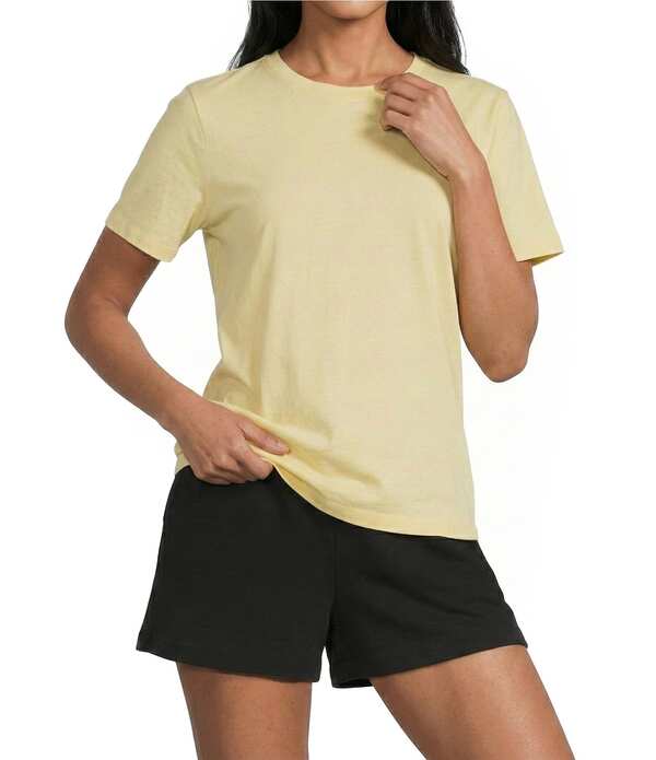 酉の方角刎ね上がる レディース トップス ティーシャツ 労働者の一団のど首 Westbound Perfect Outfit Picksolid Short Sleeve Crew Neck Top Lemon Yellow 黄色