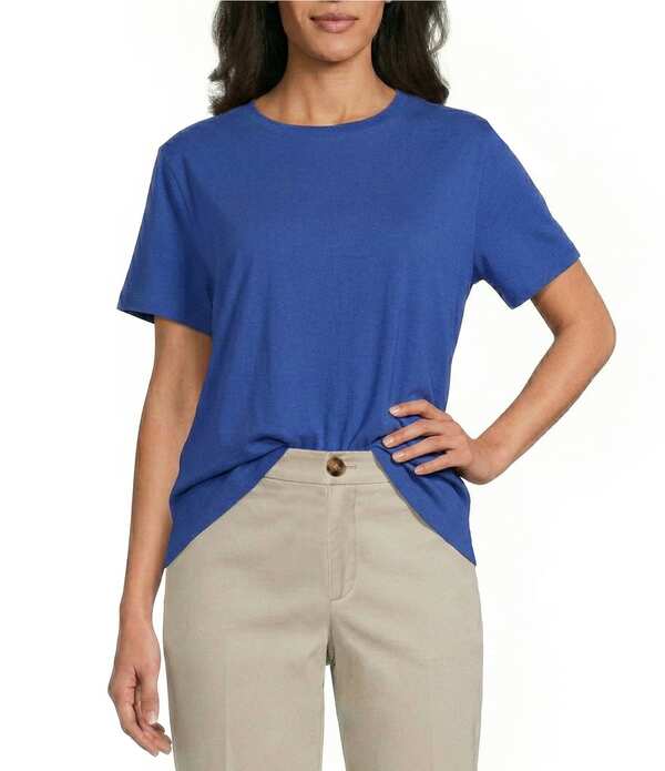 酉の方角刎ね上がる レディース トップス ティーシャツ 労働者の一団のど首 Westbound Perfect Outfit Picksolid Short Sleeve Crew Neck Top True Blue 青碧