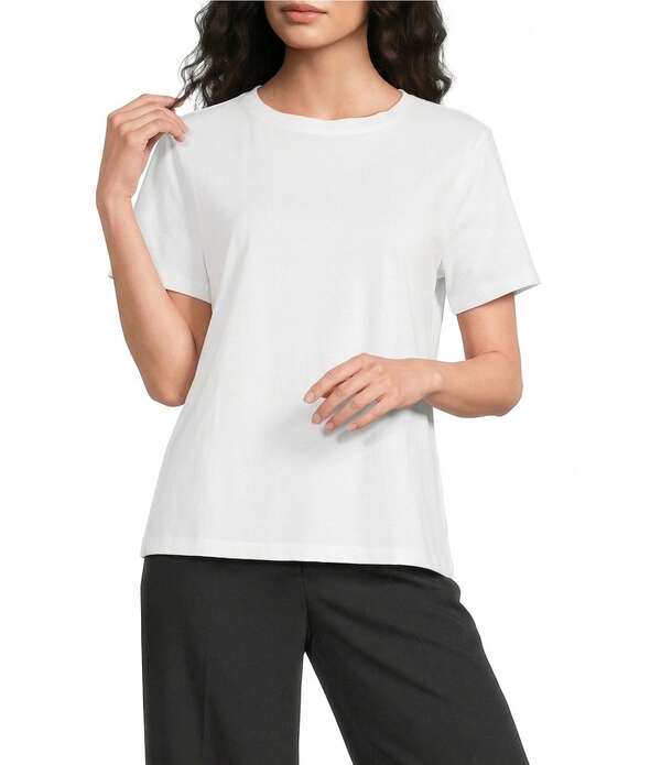 酉の方角刎ね上がる レディース トップス ティーシャツ 労働者の一団のど首 Westbound Perfect Outfit Picksolid Short Sleeve Crew Neck Top White 白いこと