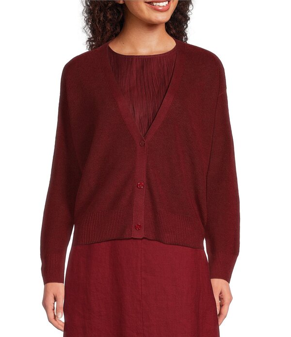 エイリーンフィッシャー レディース アウター 編み物・プルオーバー Vのど首 ジレー Eileen Fisher Textural Organic Knit V-Neck Long Sleeve Cardigan Sun Dried Tomato