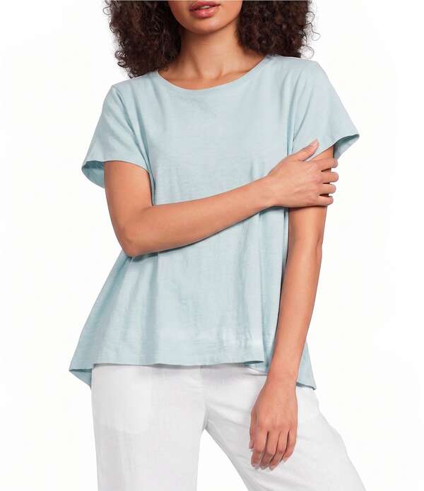 エイリーンフィッシャー レディース トップス プルオーバー 労働者の一団のど首 綿織物 プルオーバー Eileen Fisher Organicotton Slubby Jersey Crew Neck Short Sleeeve Tee Breeze
