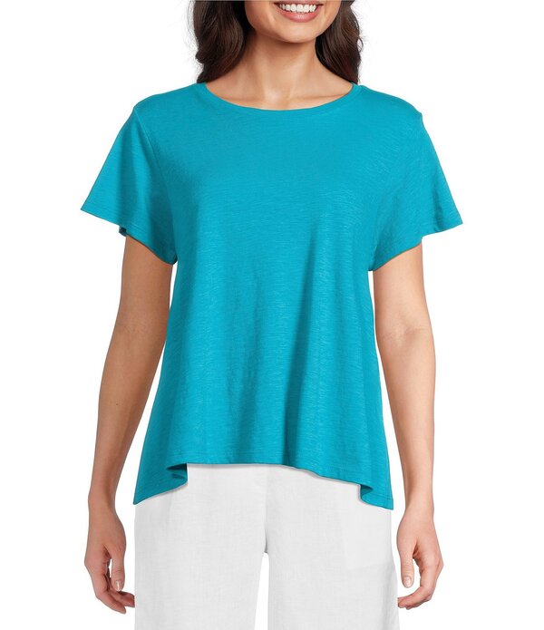 エイリーンフィッシャー レディース トップス プルオーバー 労働者の一団のど首 綿織物 プルオーバー Eileen Fisher Organicotton Slubby Jersey Crew Neck Short Sleeeve Tee Teal ティール