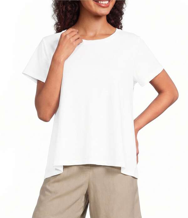 エイリーンフィッシャー レディース トップス プルオーバー 労働者の一団のど首 綿織物 プルオーバー Eileen Fisher Organicotton Slubby Jersey Crew Neck Short Sleeeve Tee White 白いこと