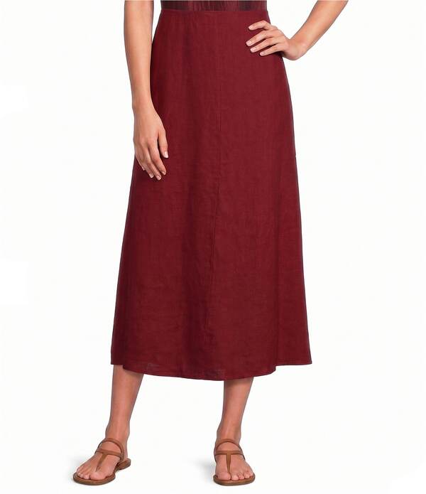 エイリーンフィッシャー レディース 下つ方スコート A 伝達ルート MIDI リネン Eileen Fisher Organic Linen Midi A-Line Full Skirt Sun Dried Tomato