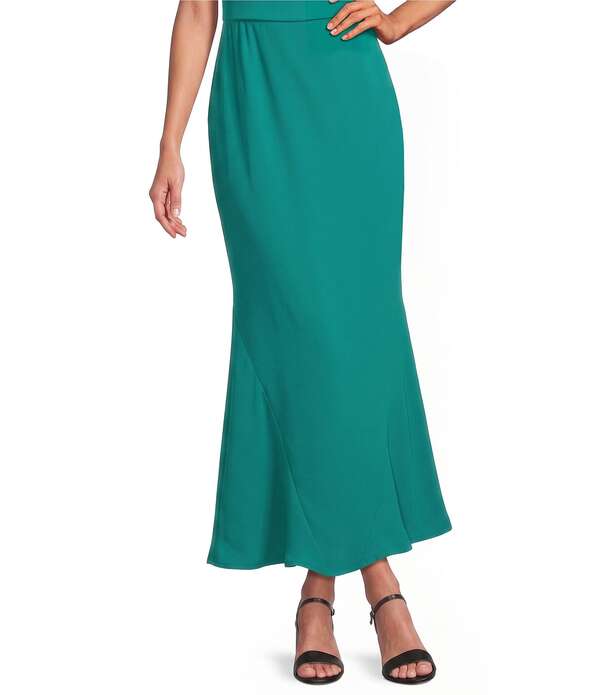 キャロライン サクラ色 レディース 下つ方スコート 縮緬 Caroline Rose Matte Crepe Flat Front Elastic Waist Flare Hem Long Skirt Jade