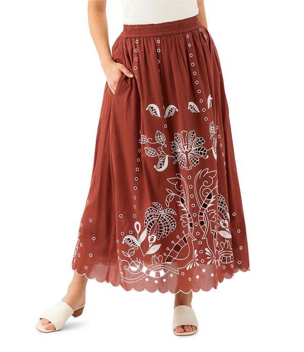カレンケーン レディース 下つ方スコート カットアウト 綿織物 Karen Kane Cotton Voile Cut-Out Embroidery Pull-On Flare Skirt Chocolate 黒茶