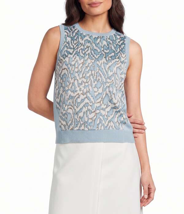 ダナキャラン レディース トップス プルオーバー 労働者の一団のど首 刷り上げる ノースリーブ DKNY by Donna Karan Mixed Media Printed Crew Neck Sleeveless Top Cameo Blue/Coconut 青色