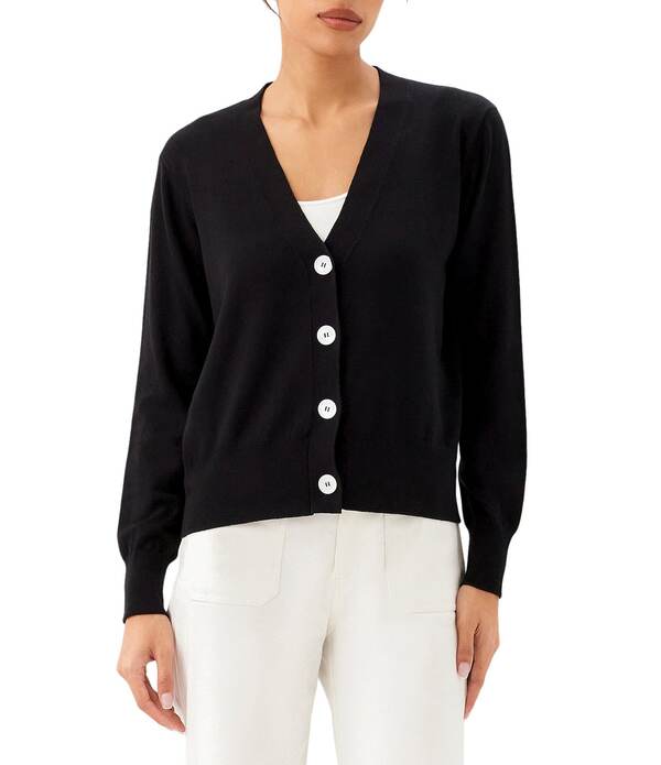 カレンケーン レディース アウター ニット・セーター Vネック カーディガン Karen Kane Knit V-Neck Long Sleeve Button Front Cardigan Black ブラック｜ReVida 店