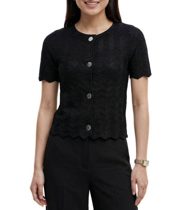 アンクライン レディース アウター ニット・セーター カーディガン Anne Klein Button Front Short Sleeve Cardiganne Black ブラック|ReVida 店