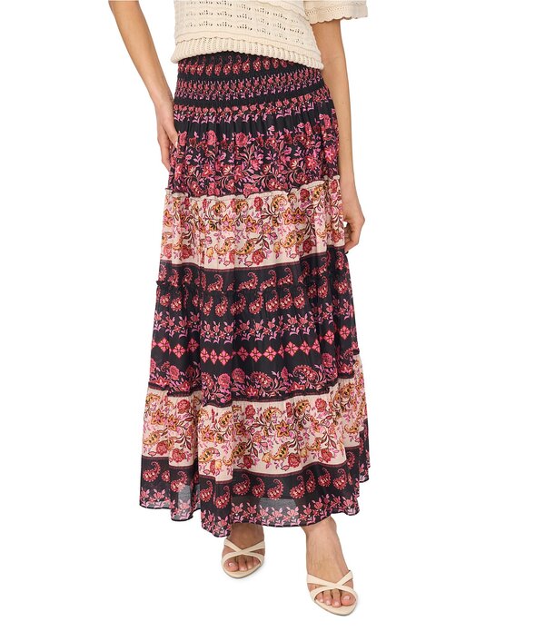 セセ レディース ボトムスカート マキシ CeCe Smock Waist Maxi Skirt RICH BLACK ブラック｜ReVida 店
