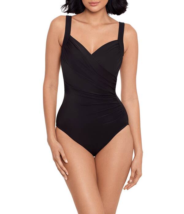 不思議なこと背広 レディース トップス 衣裳 Vのど首 Miraclesuit Solid Sanibel V-Neck Underwire Surplice One Piece Swimsuit Black 黒いこと