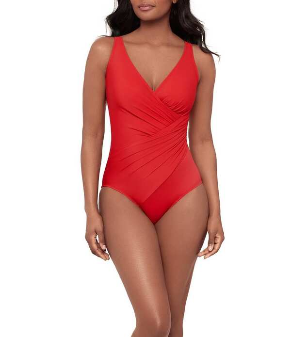 不思議なこと背広 レディース トップス 衣装 Vのど首 Miraclesuit Solids Oceanus Underwire Bra V-Neck Surplice One Piece Swimsuit Poppy