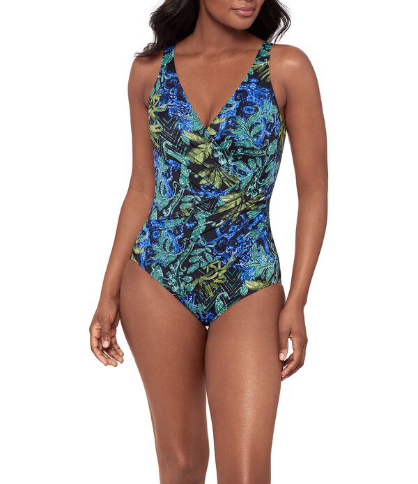 不思議なこと背広 レディース トップス 衣裳 Vのど首 Miraclesuit Gasparilla Oceanus Underwire V-Neck Surplice One Piece Swimsuit Black/Multi 黒いこと