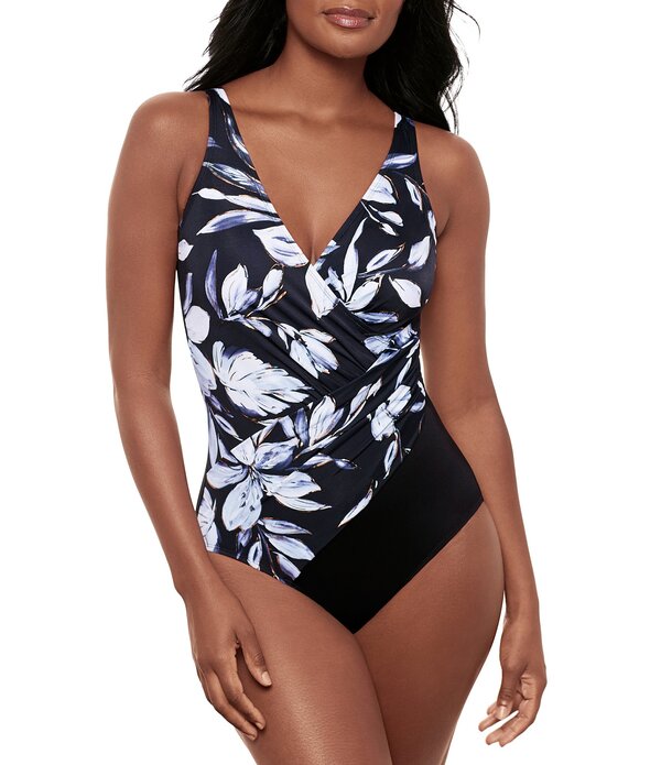 不思議なこと背広 レディース トップス 衣裳 Vのど首 Miraclesuit Fiore Di Luna Oceanus Underwire V-Neck Surplice One Piece Swimsuit Black/White 白いこと
