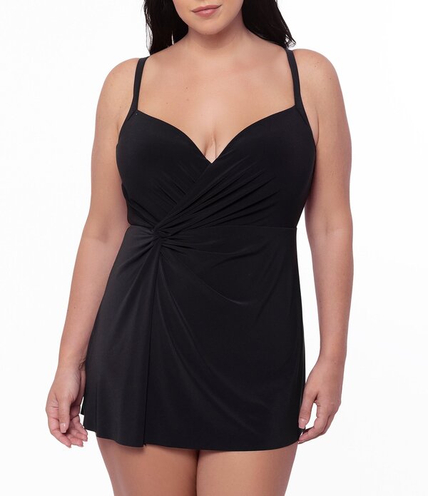 不思議なこと背広 レディース トップス 衣裳 Vのど首 つけ加える大きさ Miraclesuit Plusize Solid Adora Underwire V-Neck One Piece Swim Dress Black 黒いこと