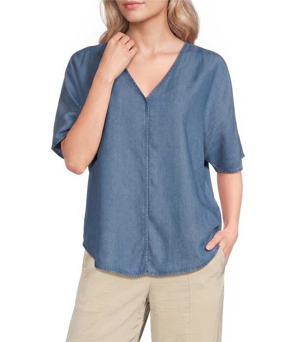 ダナキャラン レディース トップス カットソー Vのど首 DKNY by Donna Karan Tencel V-Neck Short Sleeve Tunic Stream Wash