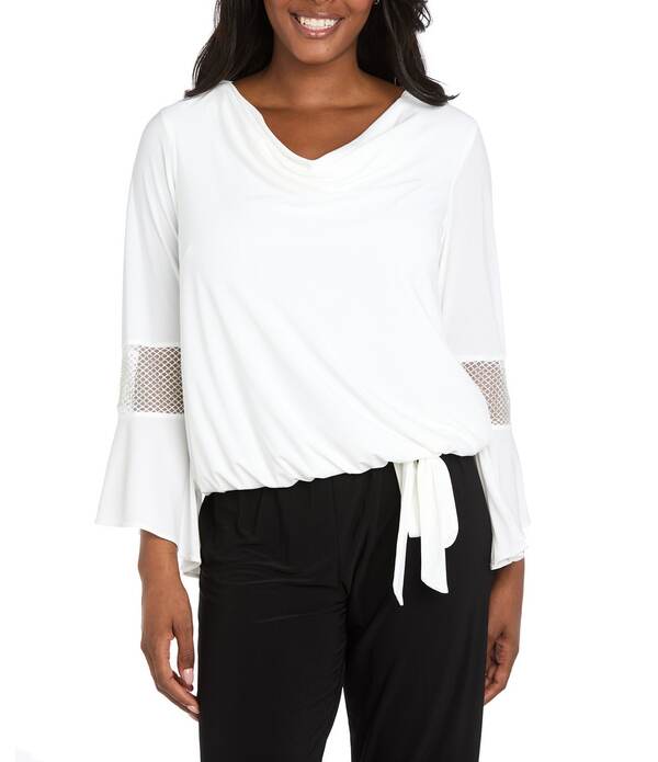アールアンドエムリチャーズ レディース トップス カットソー R \u0026 M Richards Cowl Neck Rhinestone Long Sleeve Blouson Top Ivory 象牙色