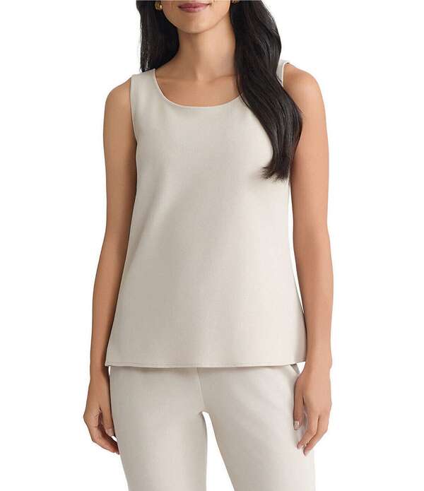 ミンウォン レディース トップス シャツ クレープ ノースリーブ Ming Wang Stretch Crepe Scoop Neck Sleeveless Tank Limestone｜ReVida 店