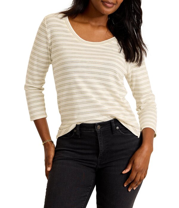 トッミーバハマ レディース トップス ティーシャツ トール Tommy Bahamashby Isles Metallic Stripped Scoop Neck 3/4 Sleeve Tee Coconut メタリック