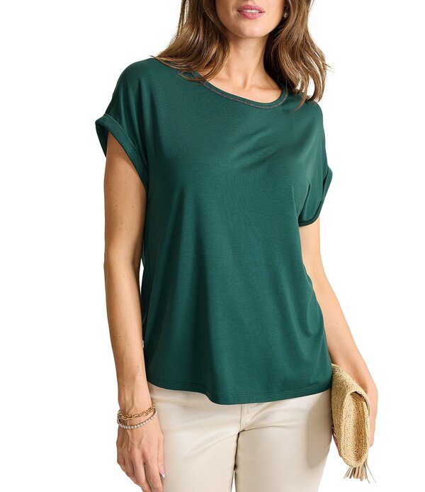 トッミーバハマ レディース トップス ティーシャツ 労働者の一団のど首 Tommy Bahama Kauai Caviar Beaded Crew Neck Rolled Short Sleeve Tee Briny Deep