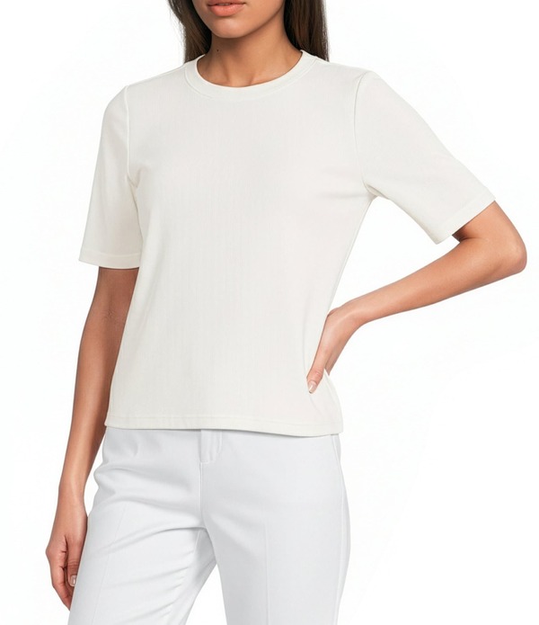 スパンク レディース トップス Tシャツ クルーネック リブ ニット Spanx Ribbed Knit Crew Neck Short Sleeve Tee Linen|ReVida 店