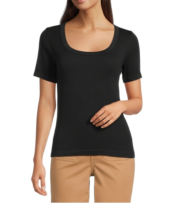 ギブソンアンドラティマー レディース トップス ティーシャツ 編み物 Gibson \u0026 Latimer Stretch Knit Square Neck Short Sleeve Shirt Black 黒いこと