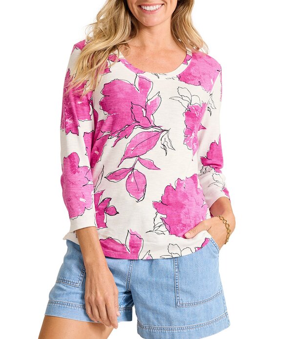トッミーバハマ レディース トップス ティーシャツ Tommy Bahamashby Isles Gilded Petalscoop Neck 3/4 Sleeve Tee Coconut