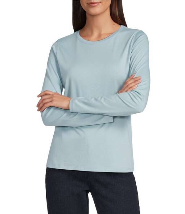エイリーンフィッシャー レディース トップス プルオーバー 綿織物 プルオーバー Eileen Fisher Organic Pima Cotton Jersey Round Neck Long Sleeve Tee Sea Foam