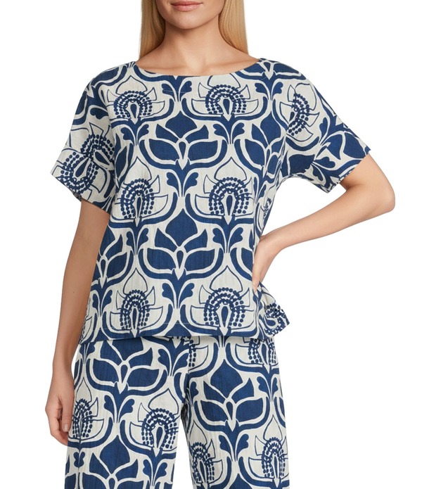 ブライン ウォーカー レディース トップス Tシャツ プリント Bryn Walker Orla Tulum Azul Cielo Print Round Neck Short Sleeve Oversized Shirt Azul Cielo｜ReVida 店 35,620円