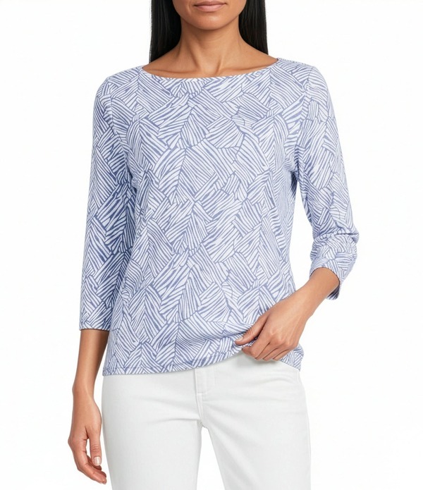 トッミーバハマ レディース トップス プルオーバー 編み物 Tommy Bahama Knit Ashby Isles Porto Fronds Boat Neck 3/4 Sleeve Top French Blue 青色