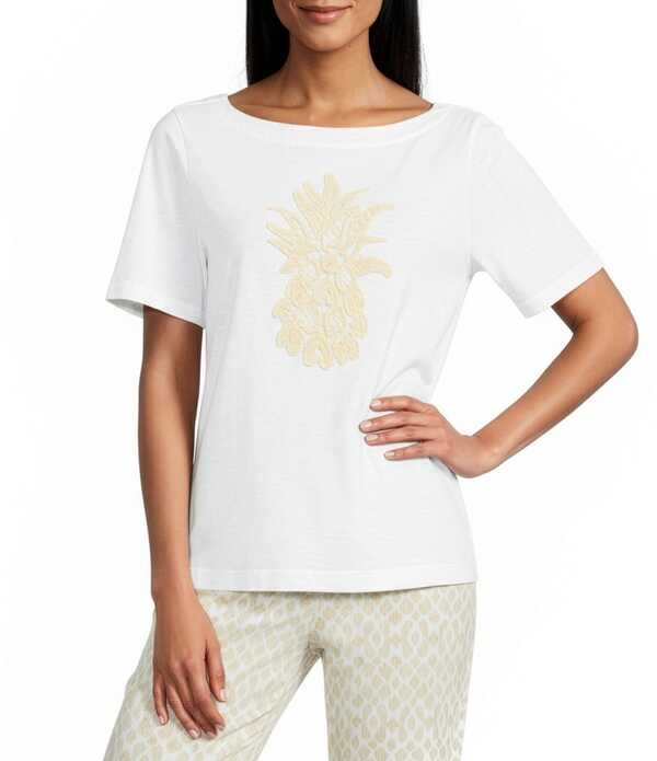 トッミーバハマ レディース トップス ティーシャツ 労働者の一団のど首 編み物 Tommy Bahama Crochet Pineapple Knit Crew Neck Short Sleeve Tee White 白いこと
