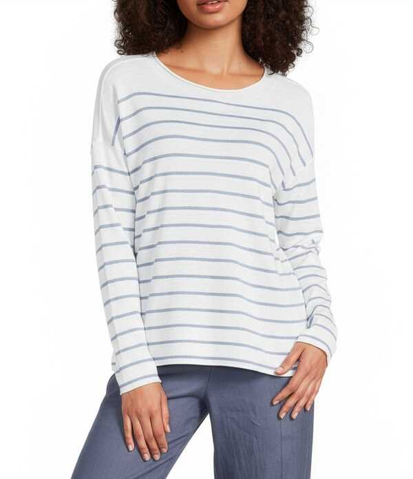 エイリーンフィッシャー レディース トップス プルオーバー 労働者の一団のど首 綿織物 リネン Eileen Fisher Organic Linen Cotton Blend Crew Neck Long Sleeve Boxy Top Haze