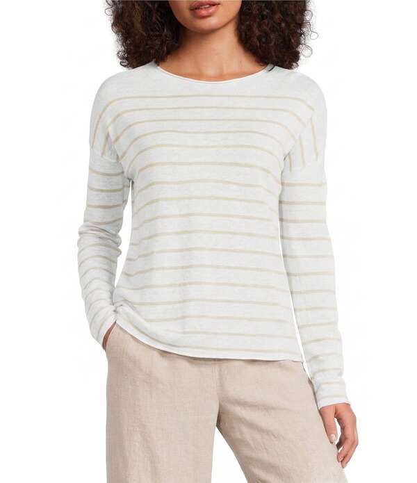 エイリーンフィッシャー レディース トップス プルオーバー 労働者の一団のど首 綿織物 リネン Eileen Fisher Organic Linen Cotton Blend Crew Neck Long Sleeve Boxy Top Unnatural