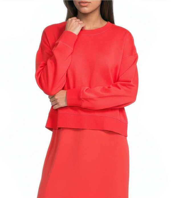 エイリーンフィッシャー レディース トップス Tシャツ クルーネック パイル コットン Eileen Fisher Organicotton Garment Dyed Terry Crew Neck Long Sleeve Shirt Watermelon|ReVida 店