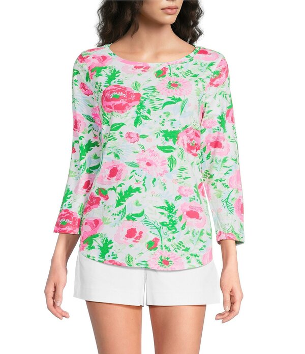 リリーピュリッツァー レディース トップス ティーシャツ 労働者の一団のど首 刷り上げる ティーシャツ Lilly Pulitzer Key West Soft Blended Jersey Poppy Party Print Crew Neck 3/4 Sleeve Top Multi マルチ色合い
