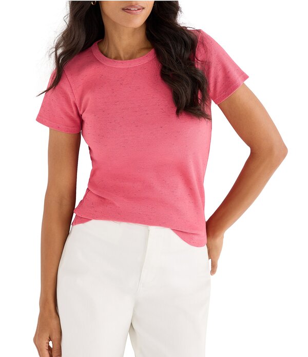 ニックアンドゾー レディース トップス プルオーバー 労働者の一団のど首 編み物 NIC + ZOE Speckled Knit Crew Neck Short Sleeve Tee Raspberry