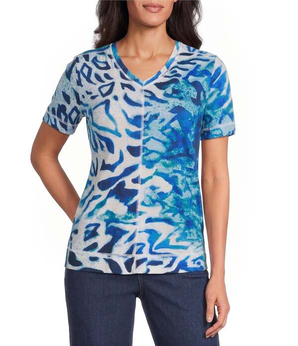 酉の方角刎ね上がる レディース トップス ティーシャツ Vのど首 刷り上げる Westbound Animal Pigment Print Short Sleeve V-Neck Top Deep Lagoon Animal Pigment 毛の荒物