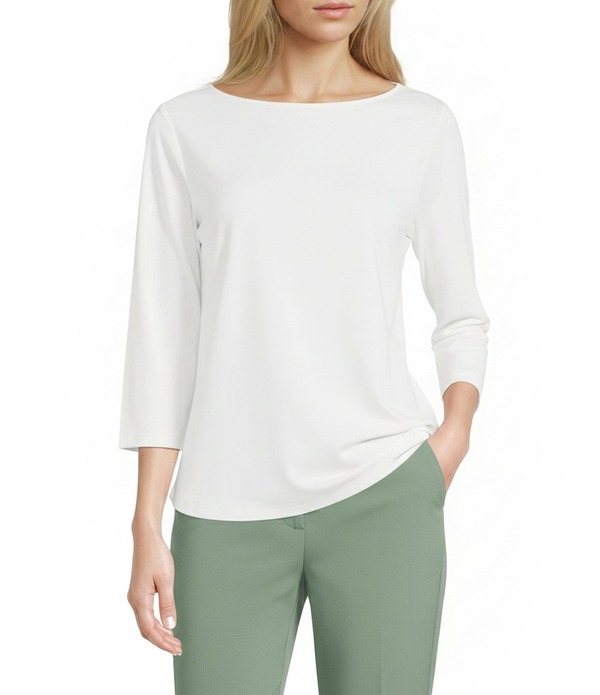 アリソン デイリー レディース トップス ティーシャツ 編み物 Allison Daley 3/4 Sleeve Boat Necknitop Snowhite 白いこと