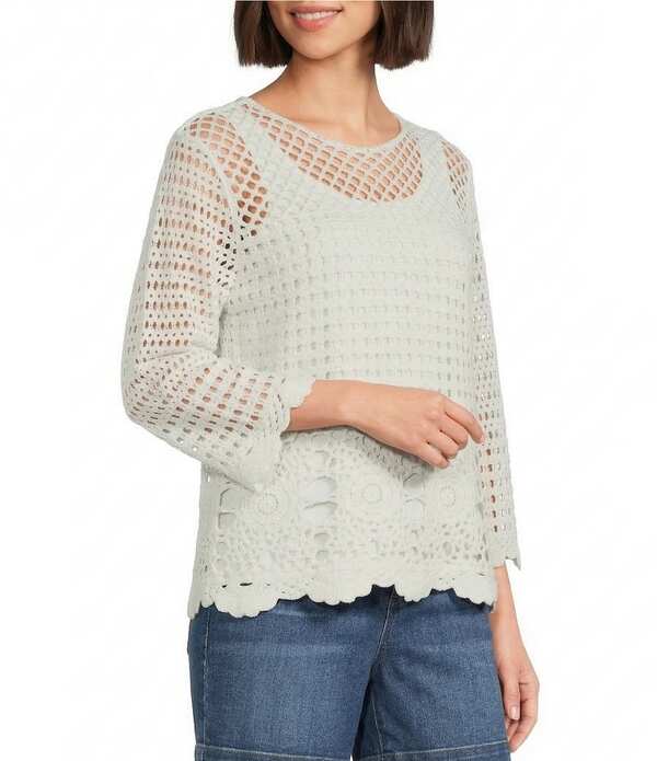 酉の方角跳ねかえる レディース トップス ティーシャツ Westbound 3/4 Sleeve Crochetop Dark Cream 皮膚軟化剤