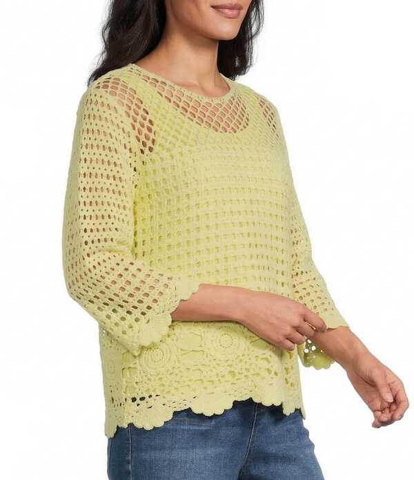 酉の方角跳ねかえる レディース トップス ティーシャツ Westbound 3/4 Sleeve Crochetop Lemon Meringue