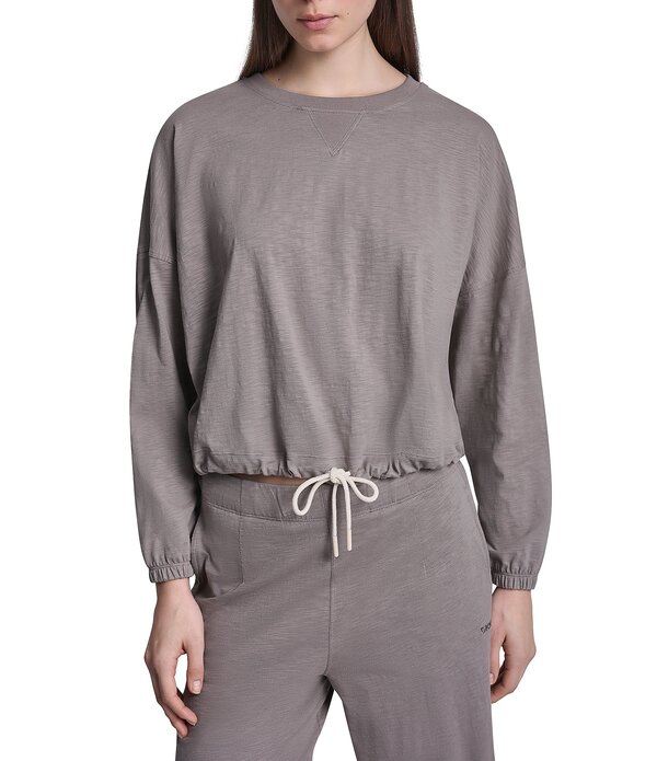 ダナキャラン レディース トップス Tシャツ クルーネック ニット ジャージー DKNY Sport by Donna Karan Coordinating Slub Knit Jersey Crew Neck Long Sleeve Pullover Mushroom｜ReVida 店