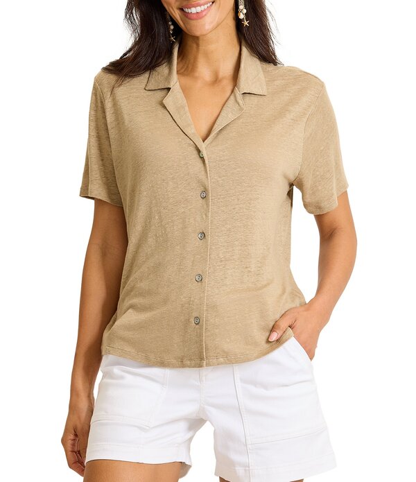 トッミーバハマ レディース トップス プルオーバー リネン Tommy Bahama Linnea Linen Slub Notch Collar Short Sleeve Button-Front Camp Shirt Chinchilla
