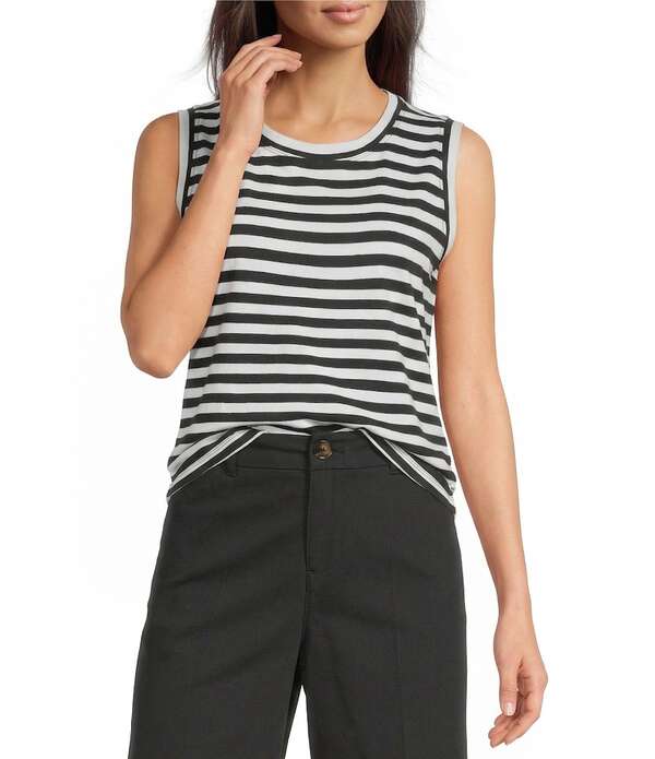 酉の方角刎ね上がる レディース トップス プルオーバー 労働者の一団素っ首 刷り上げる Westbound Perfect Outfit Pickstripe Print Crew Neck Tank Black/White 白いこと