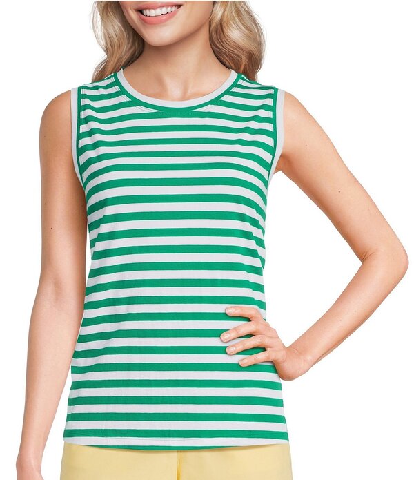 酉の方角刎ね上がる レディース トップス プルオーバー 労働者の一団素っ首 刷り上げる Westbound Perfect Outfit Pickstripe Print Crew Neck Tankelly Green/White 白いこと