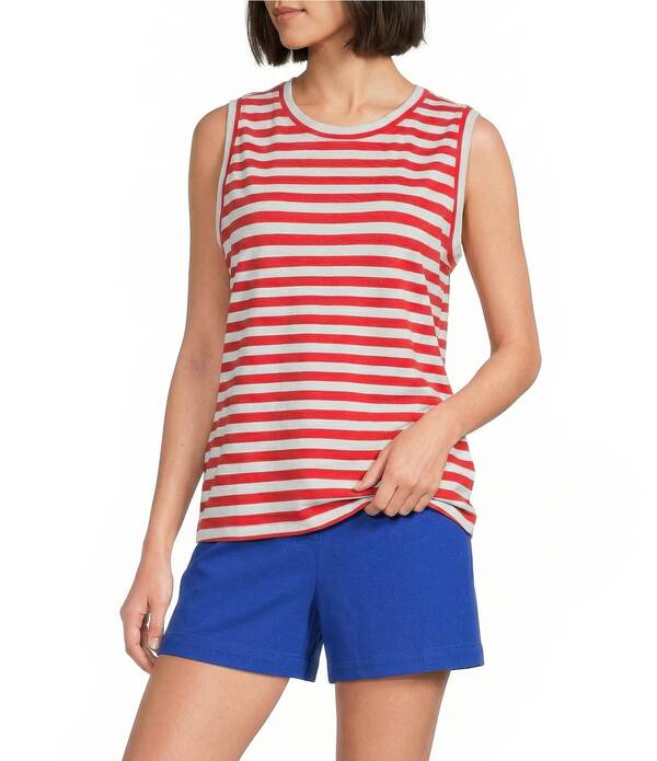 酉の方角刎ね上がる レディース トップス プルオーバー 労働者の一団素っ首 刷り上げる Westbound Perfect Outfit Pickstripe Print Crew Neck Tank Racing Red/White 白いこと